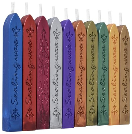 Barra de Lacre para Sellos, 10 Piezas Cera para Sellos con Mecha, DIY para Tarjetas, Cajas de Regalo, Cartas, Sobres, Embalajes de Vino, Bodas, Navidad, Invitaciones (Colores Oscuros Mixtos)