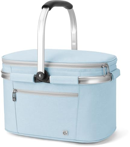 ALLCAMP Kylväska - Isolerad Shoppingkorg med Lock, Kylbox, Avtagbar Picknickkorg för 4 Personer,Tjock Termokorg med Aluminiumram