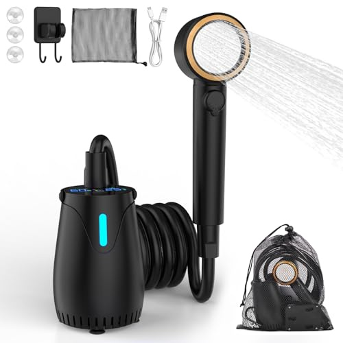 Doccia da Campeggio Portatile 8000mAh Doccia Portatile con 3 modalità di Spruzzo Pompa Doccia Subacquea Ricaricabile USB con 5 velocità Display LCD IPX8 per Camper Viaggio Spiaggia Animali Domestici