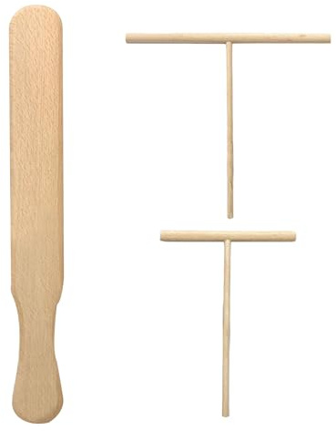 Juego de 3 distribuidores de crepes de madera de haya, 2 distribuidores de masa en T de 12/18 cm y 1 espátula de 30 cm para crepes y crepes
