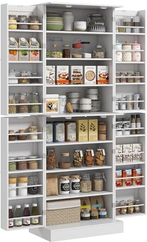 HOMCOM Alacena de Cocina Alta con 4 Puertas con Estantes, Blanco