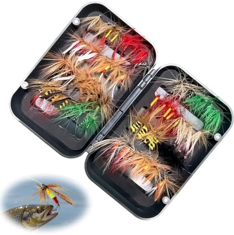 Ligynotu Fly Fishing Flies Kit Handmade Realistic Dry Wet Flies for Trout
