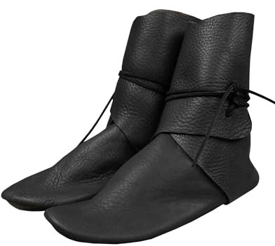 Syktkmx Mens Renaissance Slip on Loafer Boots Lace Up Medieval Cosplay Western Pirate Viking Tied Halloween Cuff Shoes Black