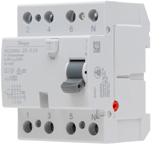 Kopp Fehlerstrom-Schutzschalter, RCD, 25 A, 30mA, 4-polig, 752548092