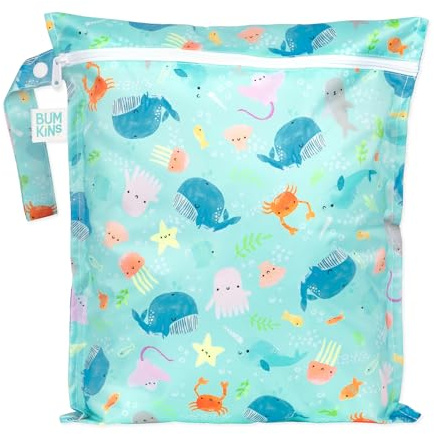 Bumkins Borsa bagnata impermeabile, lavabile, riutilizzabile per viaggi, spiaggia, piscina, passeggino, pannolini, vestiti sporchi, costumi da bagno bagnati, articoli da toeletta, 12 x 14 cm, Ocean