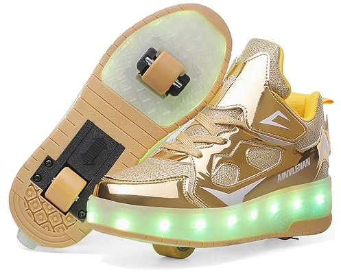 YongerYong Zapatos con Ruedas y LED Luces para Niña, Zapatillas de Skateboard con USB Recargable para Niño, Doble Ruedas Retráctil Skateboarding, Patines Brillantes