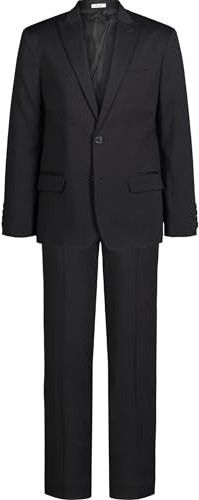 Calvin Klein Boys 2-Piece Formal Suit Set, Includes Single Breasted Jacket & Straight Leg Dress Pants with Belt Loops & Functional Pockets, Black Stretch, 10