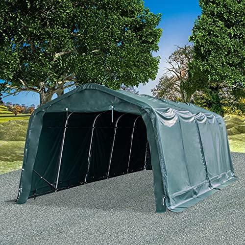 RONGQI Weidezelt, Carport, Zeltgarage, Gerätezelt Winterfest, Lagerzelt, Carport Plane, Foliengarage, PVC 550 g/m² 3,3×8 m Dunkelgrün