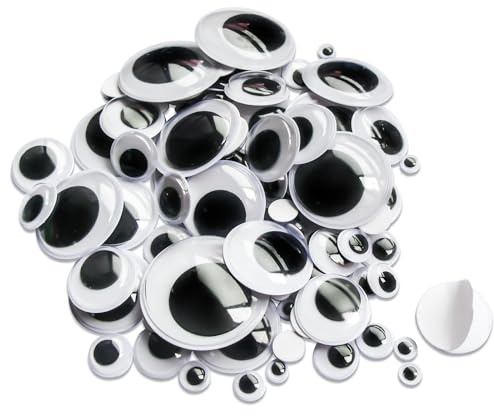 TOAOB 500pcs Yeux Mobiles Autocollants Adhésifs en Plastique Ronds Noir Blanc 6mm à 35mm pour Scrapbooking Artisanat Accessoires DIY Craft Poupées Décorations