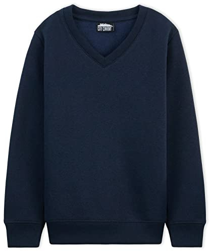 CityComfort tröja av bomull | V-ringad tröja i svart storlek 98–164 | För pojkar från 3–14 år | Uniformkläder i långärmad, Marinblå 1-pack, 5-6 År