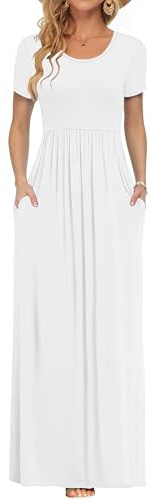 AUSELILY Femmes Maxi Robe Madame Manches Courtes été Casual Longue Robe avec Poche