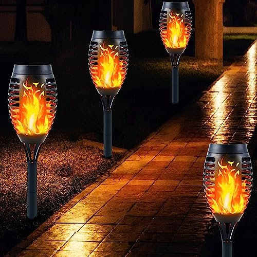 Chipark Solar Lights Outdoor Garden, 4 Pack Solar Flame Lights LED Warm Flickering Flames Waterproof Torch Light Garden Ornaments Landscape Lighting Auto On/Off for Pathway Yard Patio Decoration
