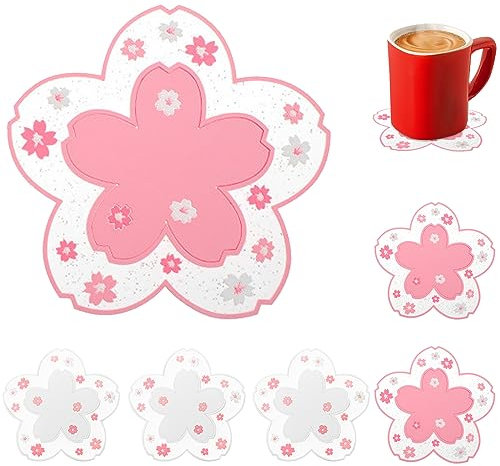 Cisixin 6 Pezzi Sottobicchieri,Sottobicchieri Carini,Sottobicchiere in Silicone Carino Fiore Modello Sottobicchiere per Tea Coffee Cup Tavolo Cucina