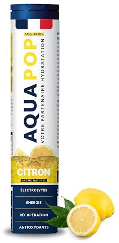 AQUAPOP - Pastilles électrolytes - Sans Sucres - Favorise l'hydratation et l'énergie - 20 Comprimés Minéraux et Vitamines - Sport & Bien-être (Citron)