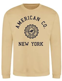 AMERICAN COLLEGE USA Tröja tröja med tryck varma kläder unisex barn pojkar och flickor casual modell ACSCRW4 Beige 16 år, Beige färg, 16 �r