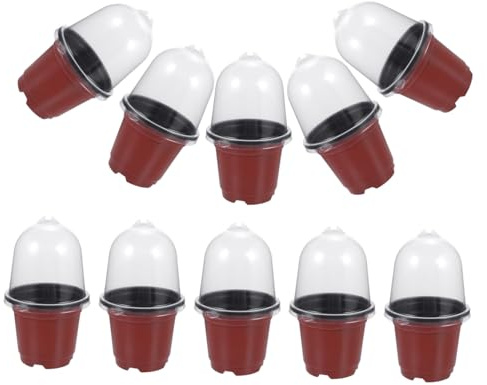 BCOATH Lot de 10 Sets de Pots en Plastique avec dôme Transparent pour Jardin et intérieur, Dimensions 16X9,5Cm, Solide avec Trous de Drainage, pour Plantes et succulentes