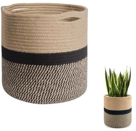 Naseom Übertopf 20 cm-Handgefertigter Pflanzenkorb aus Baumwolle, Vielseitiger Korb für Blumentöpfe, Innen- und Außenbereich geeignet, Dekorativer Übertopf im Boho-Stil