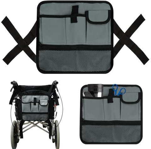 Rollstuhltasche Hinten, Tasche für Rollstuhl Hinten, Rollstuhlrücken Aufbewahrungstasche, Rollstuhlrucksack zum Tragen Loser Gegenstände und Zubehör, Geeignet für Alle Arten von Rollstühlen, Grau