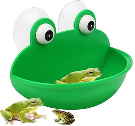 Krujecnt Reptile Habitat, Cute Frog Shaped Wall-Mounted Tank Decoration, Frog Water Dish, Reptile Bath Dish, Frog Tank Accessories For Toad Frog, Tree Frog, Small Aquatic Animals