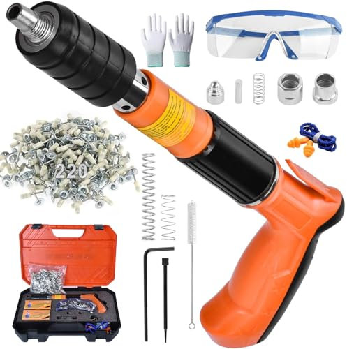 Pistola de Clavos Manual Pistola de uñas con 220Clavos de Acero Pistola y clavos para Hormigon 5 Velocidades Ajustable Clavadora Hormigon Maquina con Silenciador Nail Gun Pistola de Clavos de Impacto