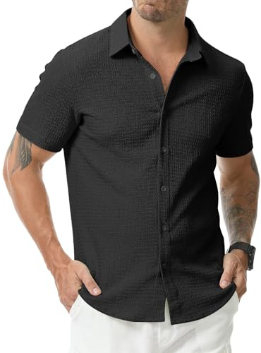 Zetieny Camisa para Hombre Manga Corta Camisas Informal de Verano con Botones Ajuste Regular Respirable Camisa de Playa