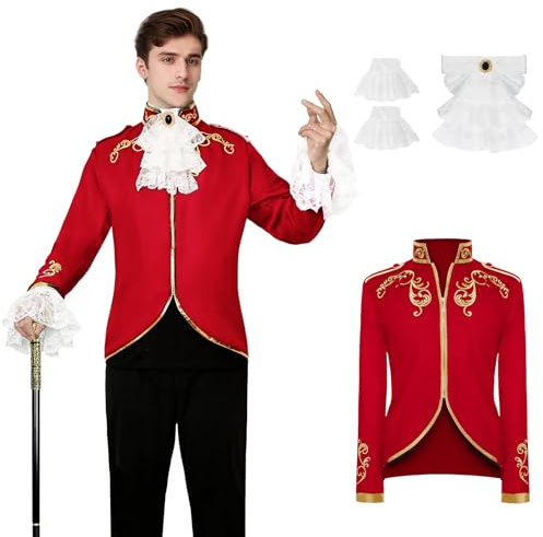 YORDET Men's Prince Costume Gothic Blazer Jacket Steampunk Tailcoat Coat Medieval Men's Tuxedo for Halloween Retro Cosplaye (Red, M)