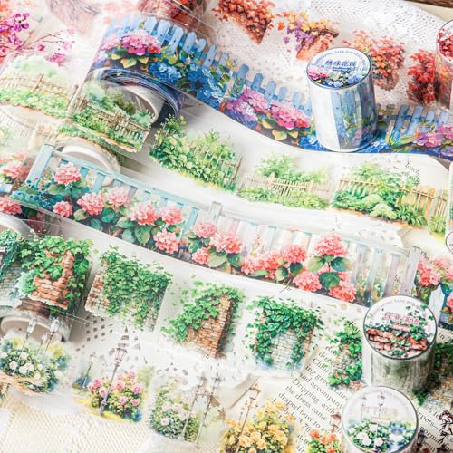 Set di adesivi per scrapbooking, 6 rotoli in PET per piante di recinzione, serie Washi Tape Stickers per scrapbook, junk journaling, bullet journal, fai da te