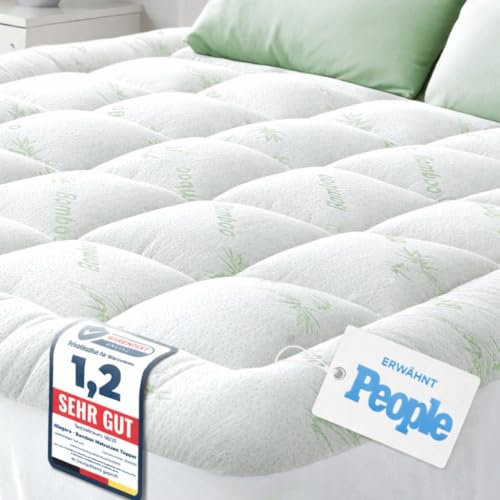 Matratzen Topper für himmlischen Komfort – Ultraweicher, atmungsaktiver und kühlender Matratzenschoner aus Bambusviskose – 160 x 200 cm, Tiefe Taschenpassform