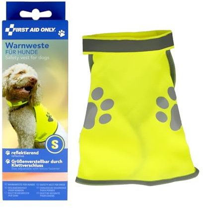 First Aid Only P-91913 00 Gilet de sécurité pour Chien Jaune Taille S | Gilet réfléchissant | Peut être porté avec Fermeture | Tour de Cou : 28-42 cm, Tour de Poitrine : 39-50 cm | 100% Polyester
