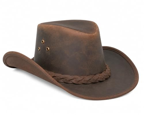 Pamposh Leather Cowboy Hat For Men Women - Wide Brim Shapeable Cowgirl hat