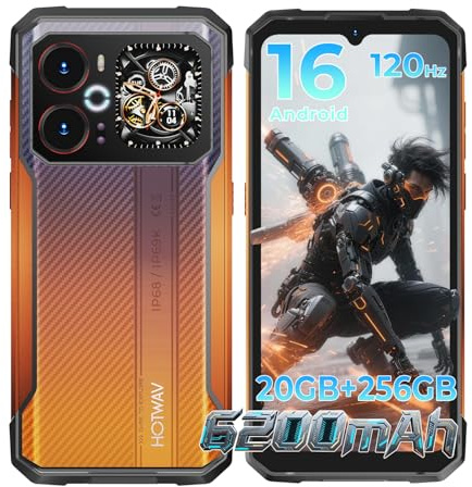 HOTWAV Cyber 18 Movil Irrompible Android 16, 20GB RAM+256GB ROM/2TB TF,6.75 FHD 120Hz Teléfono Móvil Resistente 6200mAh 30W, Cámara 64MP+20MP+16MP, GPS/NFC/OTG/Face ID/Dual-SIM/IP68&IP69K