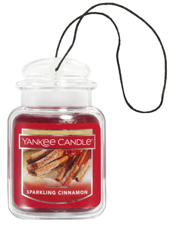 Yankee Candle Car Jar Ultimate, Sparkling Cinnamon, Premium Hanging Vehicle Deodorizer Eliminates Daily Odors with a Warm Spicy Holiday Aroma, (Pack of 1)