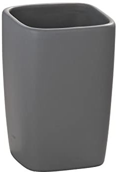 WENKO Gobelet Faro Gris céramique - Porte-Brosse à Dents pour la Brosse à Dents et Le Dentifrice, Céramique, 7.5 x 10.7 x 7.5 cm, Gris