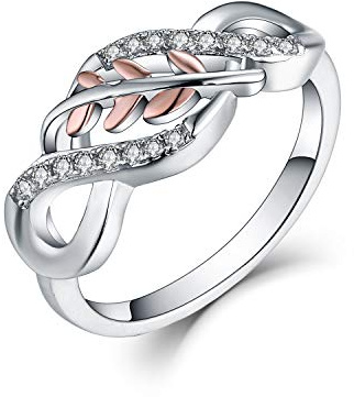 JO WISDOM Infinity Ring, 925 sterling silver bladring med AAA kubisk zirkonia för kvinnor med 2-tonad färgpläterad, roséguld och vitguldpläterad e sterlingsilver, P, colore: 2-tone Color,rose Gold and White Gold, cod. HR65704
