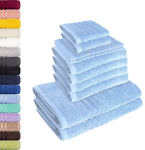 Lavea 10-teiliges Handtuchset Elena aus 100% Baumwolle - Delphinblau, 4 x Handtuch, 2 x Duschtuch, 2 x Gästetuch, 2 x Waschhandschuh, Handtücher Set weich, saugstark & pflegeleicht – Oeko-TEX