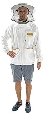LYSON Imkerjacke Imkerbluse mit Hut Professionelle Imkerbekleidung Imkerbekleidung aus Mesh und Baumwolle Imkerjacke mit Reißverschluss Schutzjacke Imkerei Bienen Weiß Größe XXL