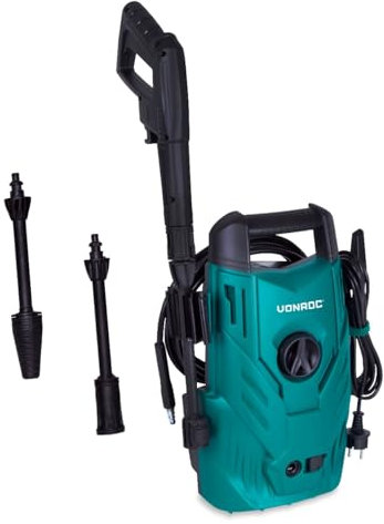 VONROC V14-1 Nettoyeur Haute Pression 1400W – 110 Bar - Réservoir de Détergent Réglable - Débit 390L/h, 50° Max. - Tuyau, Pistolet, Buses, Lance de Rallonge, Aiguille de Nettoyage