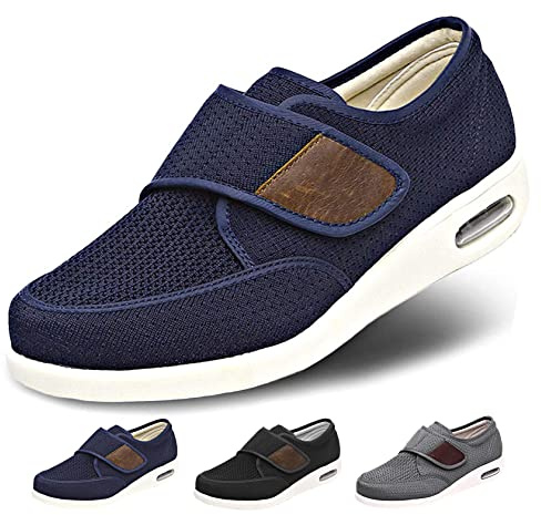 Zapatillas Ancho Especial Hombre Mujer para pies Delicados Zapatos Casuales con Calzado Deportivas para Diabéticos, Posoperatorio pies delicados Zapatillas ortopedicas,Azul,43.5EU