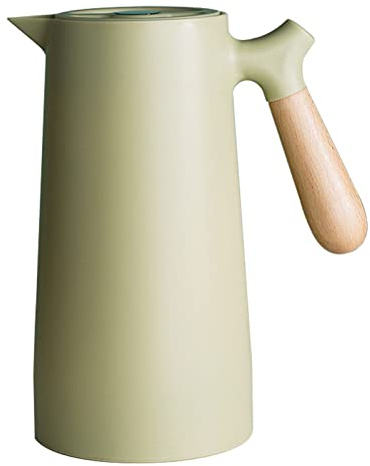 34oz/1L Thermo Kaffeekaraffe, Doppelwandige Vakuum Kaffee Teekanne mit Glaseinsatz, Isolierte Kaffee Thermoskanne mit Holzgriff, Hält Heiß und Kalt(Grün)