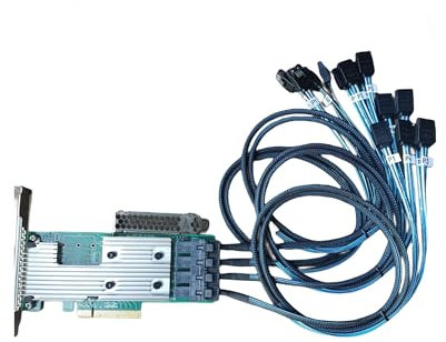 SVNXINGTII SAS9305-16i SATA SAS 16 Port HBA 12Gbs RAID Controller Card Host Bus Adapter PCIe 3.0 x8 IT-Mode 05-25703-00 Card (9305-16i + 4 * 8643 SATA)