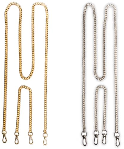 4PZ Catena per Borsa a Tracolla in Due Misure da 120cm e 50cm e Due Finiture Oro e Nichel, Made in Italy, con Pratico aggancio a moschettone, Catena di Ricambio per Borse - maglie piccole