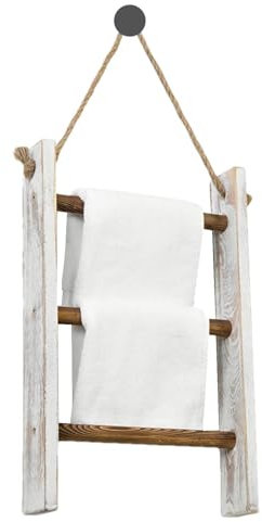 Échelle pour couvertures – Décoration murale échelle décorative | Porte-serviettes de salle de bain à 3 niveaux – Porte-serviettes extensible pour salle de bain – Porte-serviettes vintage pour salle