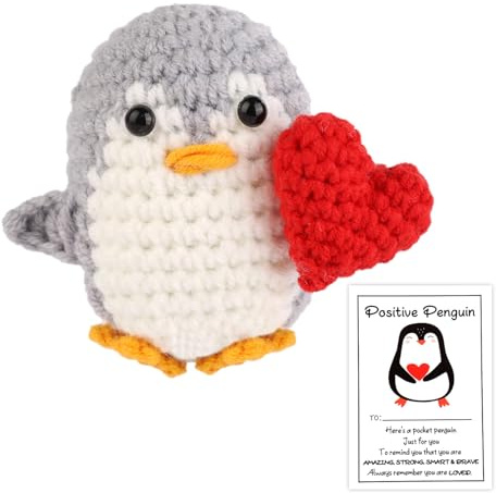 TOYMIS with Heart, Heart Penguin Crocheted Penguin Knitted Crocheted Animal Knitted Wool Doll for Party Decoration Inspirational Gift