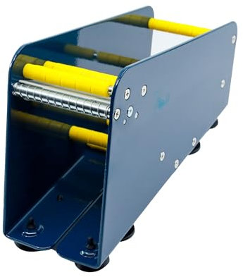 KLEBASTO Etikettenspender | Manuelles Tischgerät für einseitige & doppelseitige Klebepunkte, Etiketten | Robust aus Stahl | Labelspender (75 mm breit | ohne Rollentrenner)