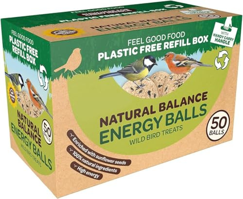 Perfectonish Fat Balls for Wild Birds, 50 Fat Ball Box, High Energy Bird Food with Sunflower Seeds, Suet Balls for Wild Birds, Plastic-Free Packaging