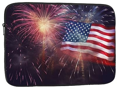 Laptopfodral fodral fodral fyrverkeri amerikansk flagga 4 juli laptopväska datorväska 13 tum datorskyddande notebook fodral