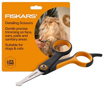 Fiskars Pet, Dog & Cat Grooming Scissors, Rounded Tips & SoftGrip Handle, Cat and Dog Supplies, 5.5”, Orange/Black, Detailing Scissors