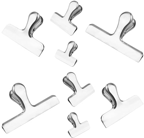 GRIRIW Lot de 8 Pinces de Fermeture Alimentaire en Acier Inoxydable 4 Tailles Clips Multifonctions pour Sachets de Snacks Paquet Conservation au Bureau Cuisine