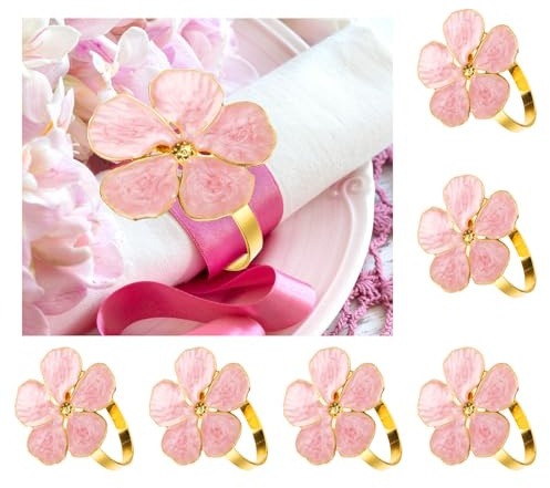 QUARKZMAN 6 Anillos para Servilleta con Diseño De Flores, Hebillas para Servilleta De Aleación Floral para Decoración De Mesa De Comedor Bodas Fiestas De Cumpleaños, Rosa