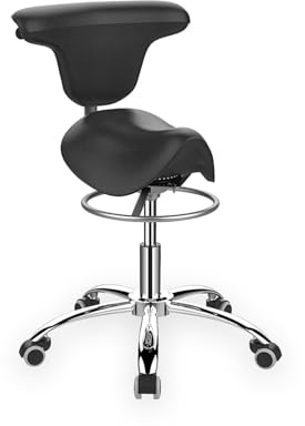 Sedia a sella ergonomica con schienale, sedia da lavoro regolabile in altezza, adatta for massaggi, saloni di bellezza, spa e uffici(Black)